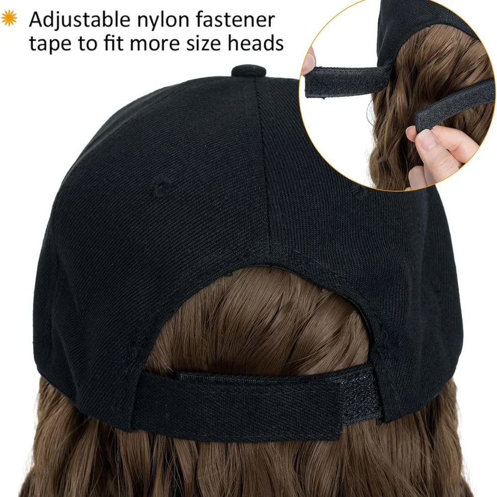 Royaleva värmetålig syntetisk vågig perukförlängning baseballkeps Carvallo