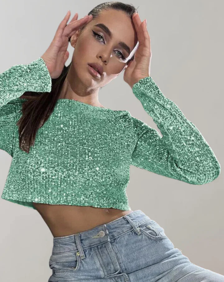 Dam Crop Top Glittrande Polyester Elastan Hemnix
