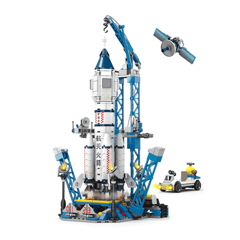 Raketbyggklossar - Kreativa Byggleksaker för Barn, Rymdraket Byggset och DIY Konstruktionsklossar-Byggsats-BB-C (med 3 figurer)-Hemnix