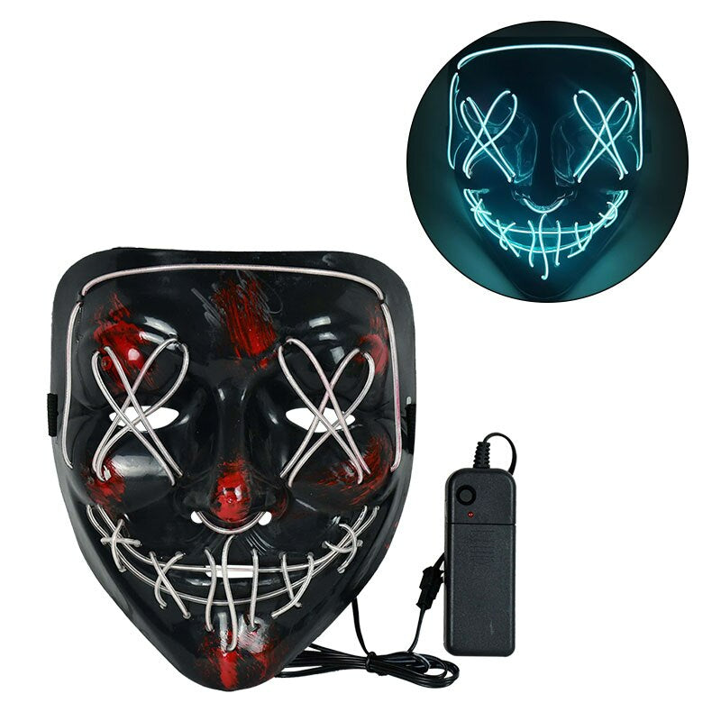 LED Skräckmask för Halloween & Maskerad | Purge-Inspirerad Blinkande Mask med 3 Ljuslägen – Justerbar & Säker EL-Wire Design-Utklädnad-BB-Ljusblå-Hemnix