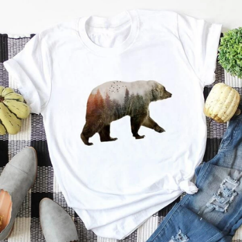 Kvinnor bomullsbjörn Tee-Clothes for women-Hemnix-Vit-S-Hemnix