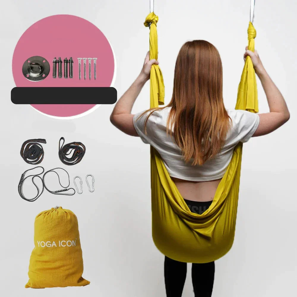 Unisex Yoga Hammock Justerbar Polyester för Avkoppling och Träning-Träningsutrustning-Hemnix-Gul-Hemnix