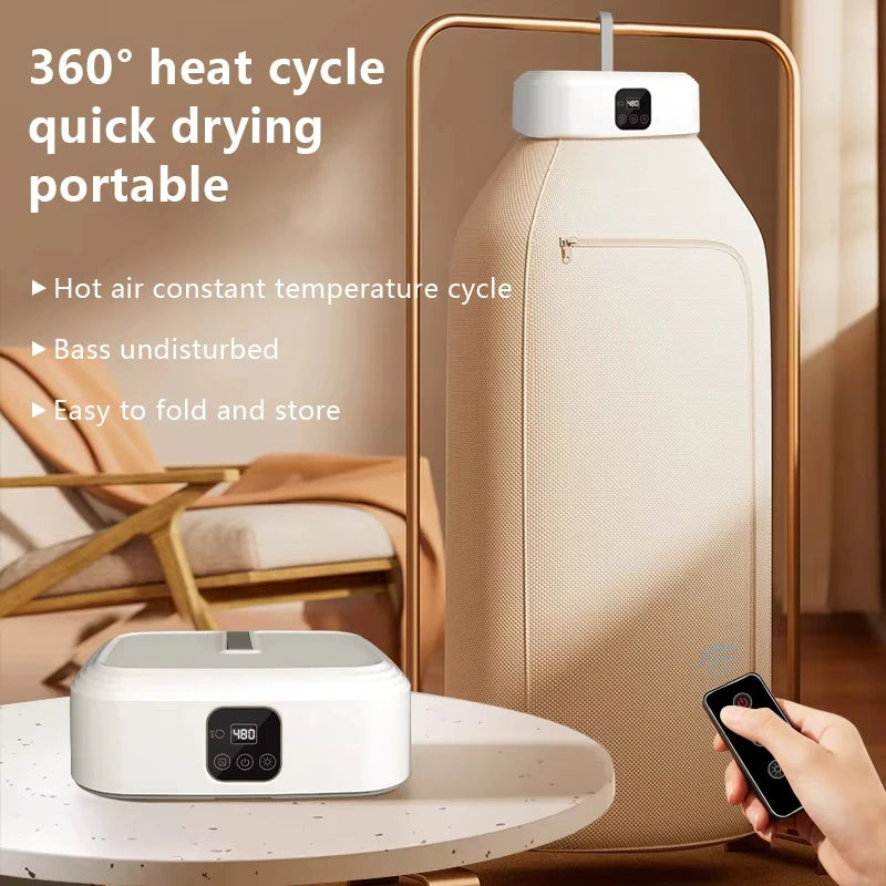 Bärbar elektrisk klädtork med fjärrkontroll – Snabbtorkande och kompakt tvättlösning Carvallo