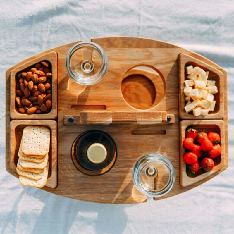 Trä Picknick Vin Bord med Snacks Brickor Carvallo