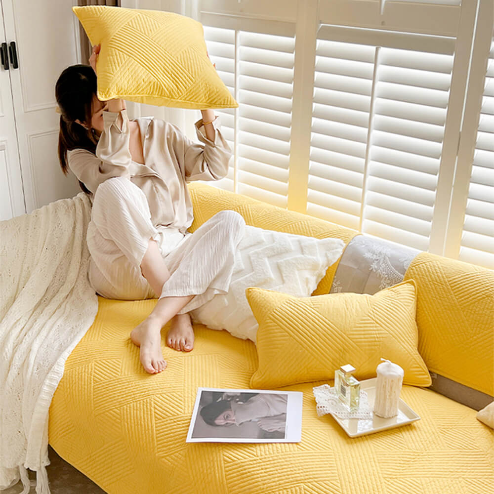 Minimalist All-Season Solid Cotton Geometric Sofföverdrag Carvallo