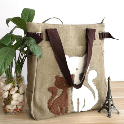 Katt broderi Canvas väska-Accessories-Bellasverige-Hemnix