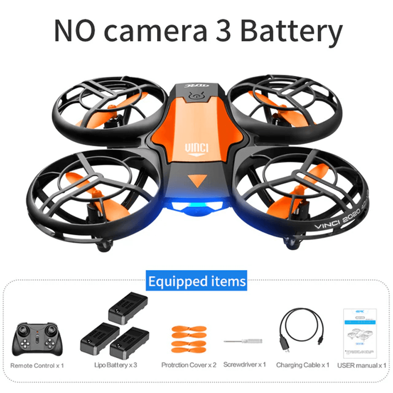 Mini RC Drönare – 480P Kamera WiFi FPV, Höjdhållning och Vikbar Design-Radiostyrt-BB-Orange-Ingen kamera-3st Batterier-Hemnix