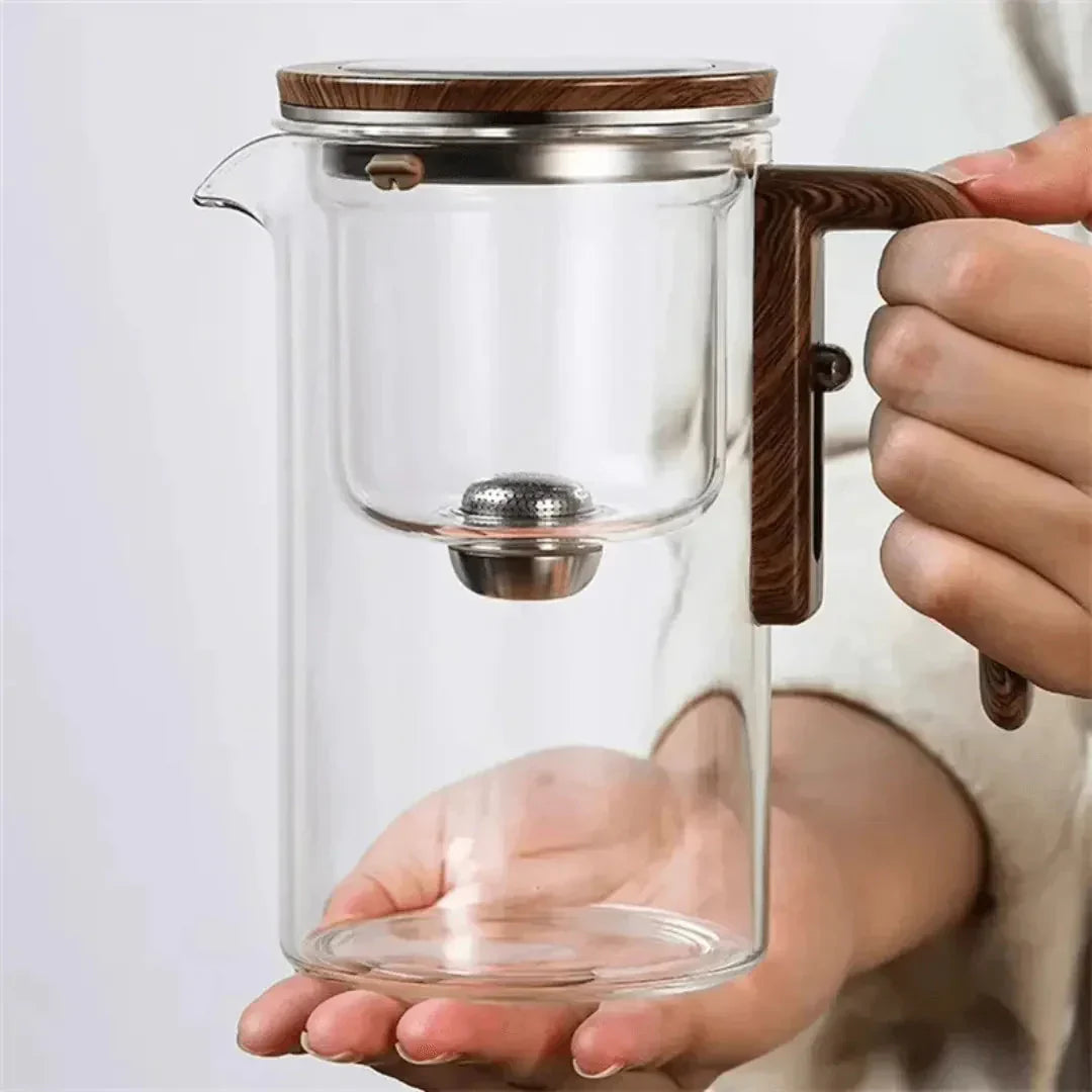 Elegant Teekanna av glas med trähandtag – Transparent teekanna för teupplevelse Carvallo
