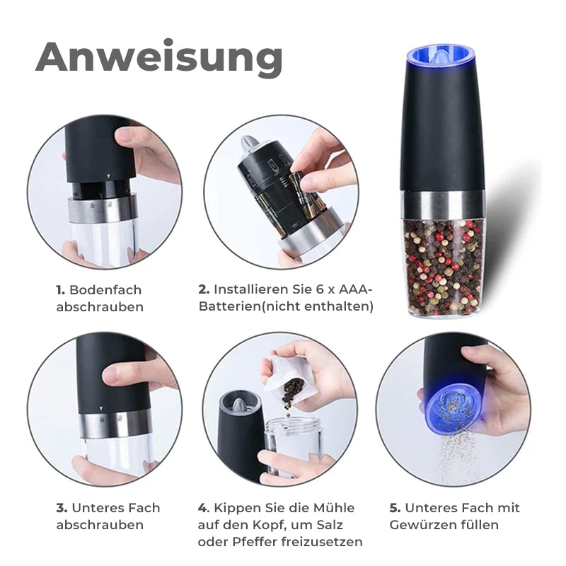 Carvallo - Automatisk elektrisk tyngdkraftsinduktionssalt- och pepparkvarn Carvallo