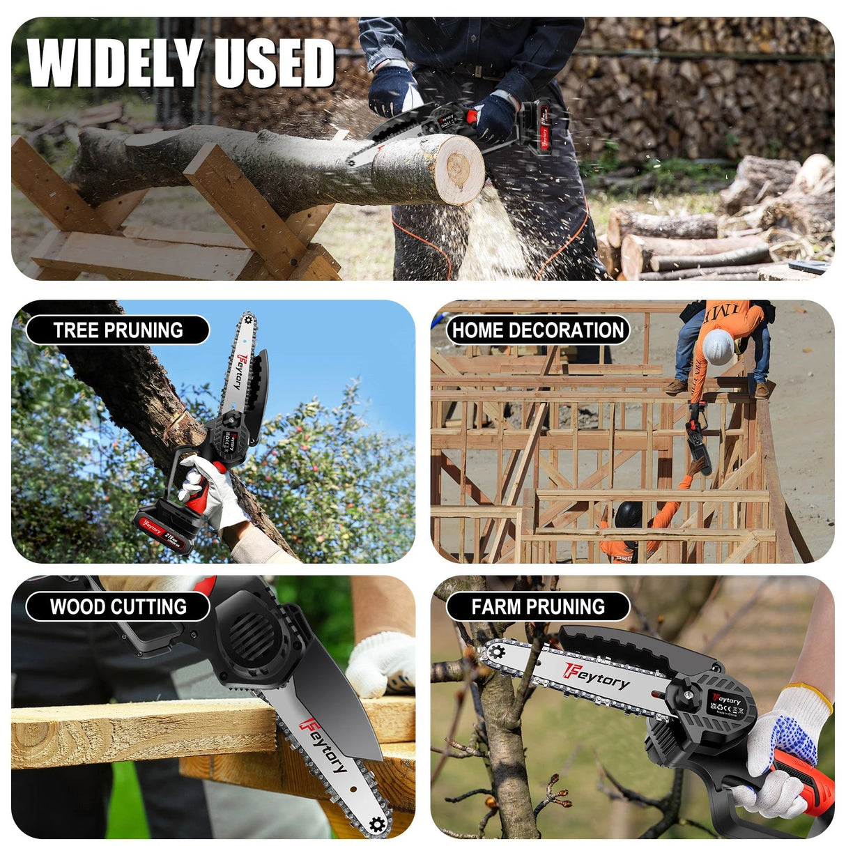 Mini Motorsåg 6 Tum - Kraftfull Trådlös Återuppladdningsbar Handhållen Liten Elektrisk Såg Carvallo