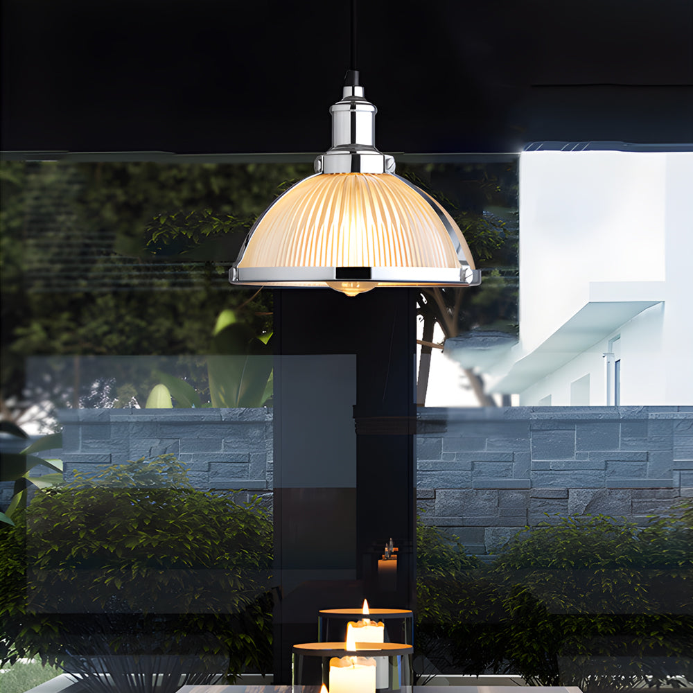 1-Ljus Retro Hänglampa med Randig Glasöverkappa Carvallo