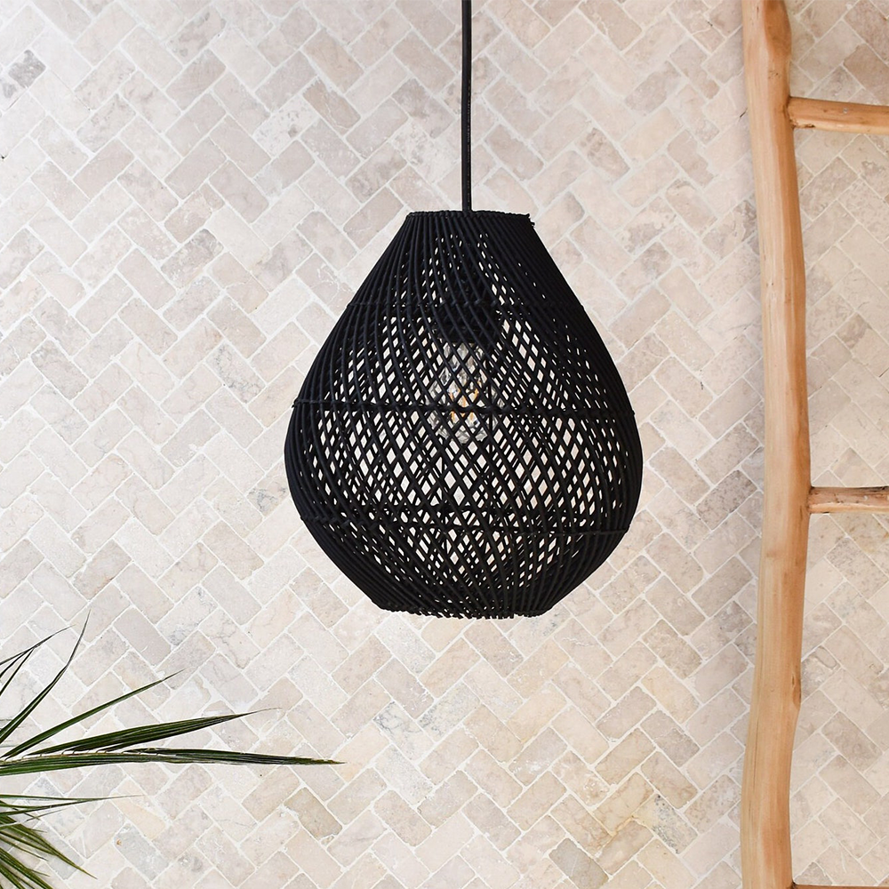 Boho Rattan Handvävd Svart Taklampa Carvallo