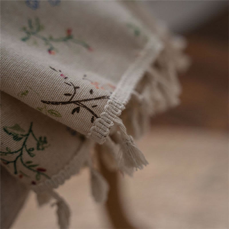 Floral Rutigt Splicing Bomull Linne Fringed Gardin Carvallo
