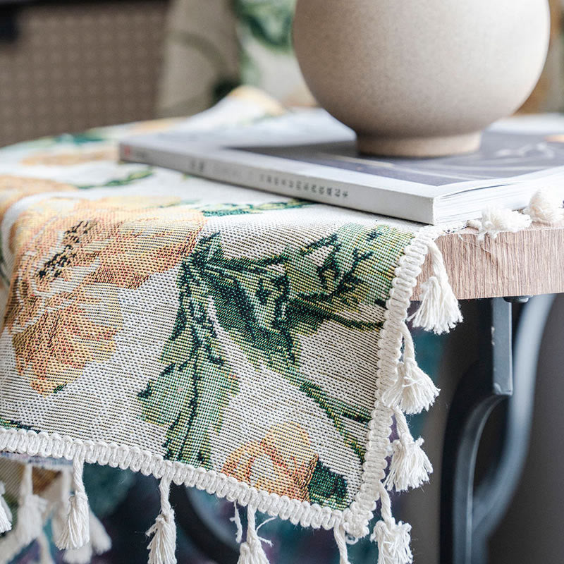 Beige Flower Fringed Semi Blackout Gardin för Integritet Carvallo