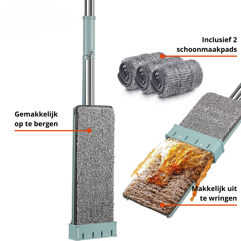 Carvallo FlexiWisch EasyMop | Med vinklad urvridningsfunktion | 2 tvättbara pads | Lätt & kompakt | Används utan hink Carvallo