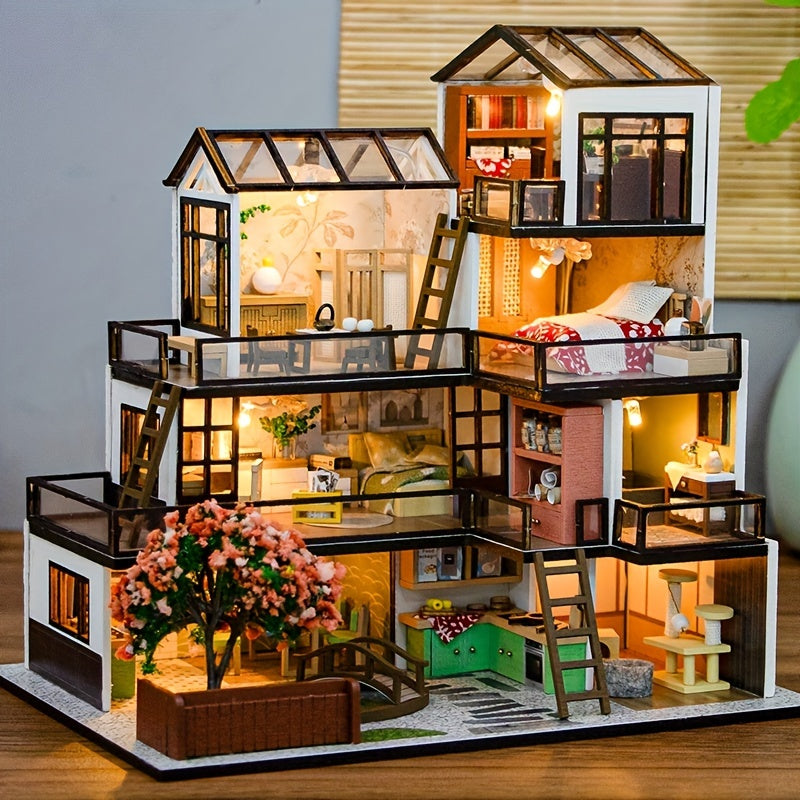 Miniatyr Villa 3D Pussel Kit – Handgjord Modell med LED-belysning och Detaljerad Interiör Carvallo