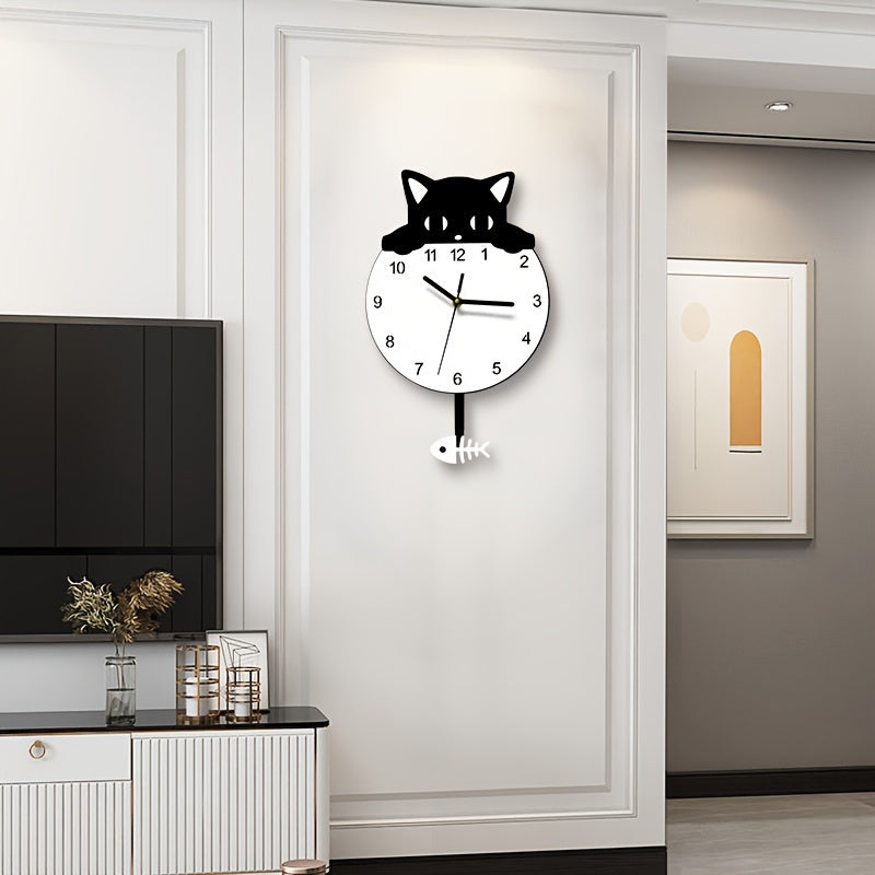 Purrfect Time Stilig Svängande Katt Väggeklocka Modern Design Carvallo