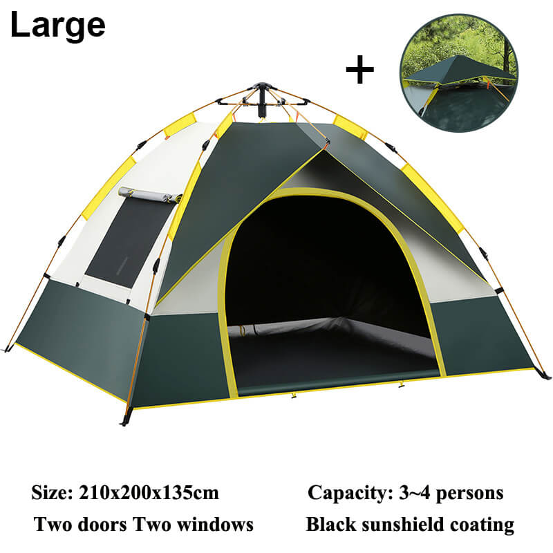 Expresstält 3 Sekunder Helautomatiskt Pop-up Tält Camping & Vandring-Pop-up Tält-BB-Grön 2 Dörrar & 2 Fönster-Large: 3-4 Personer 200x200cm-Hemnix