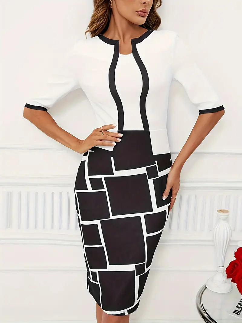 Kvinnors Två-i-Ett Klänning Geo-tryck Cirkulär Halsringning Polyester Hemnix