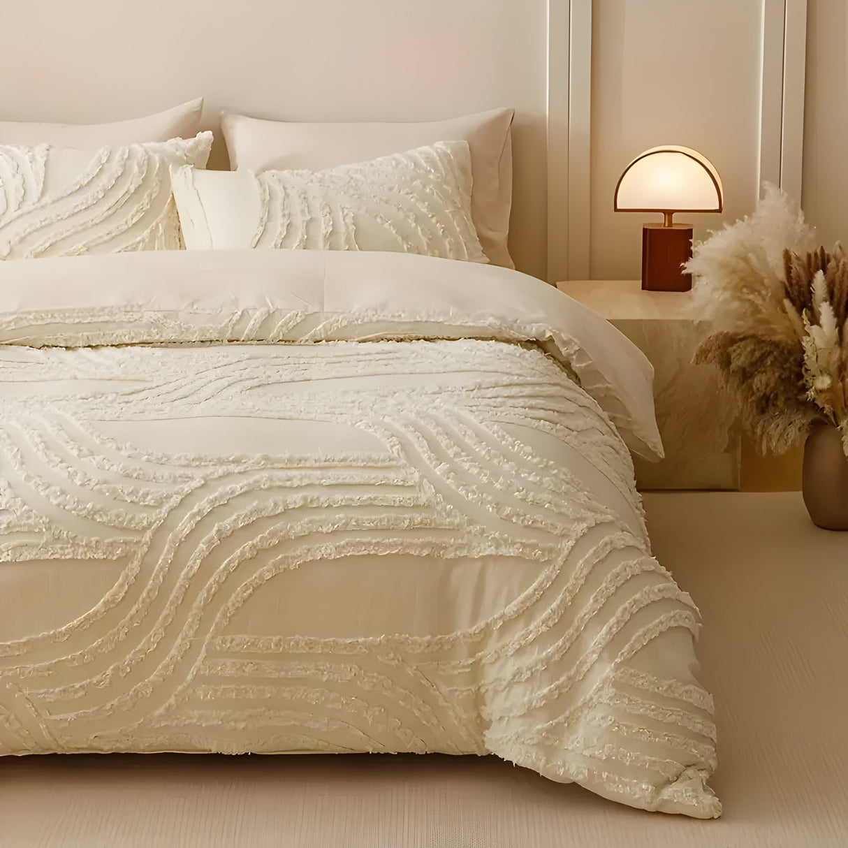 PureHaven Duvet-set - 3 delar Lyxig Randig Klippt Sängöverdrag Carvallo