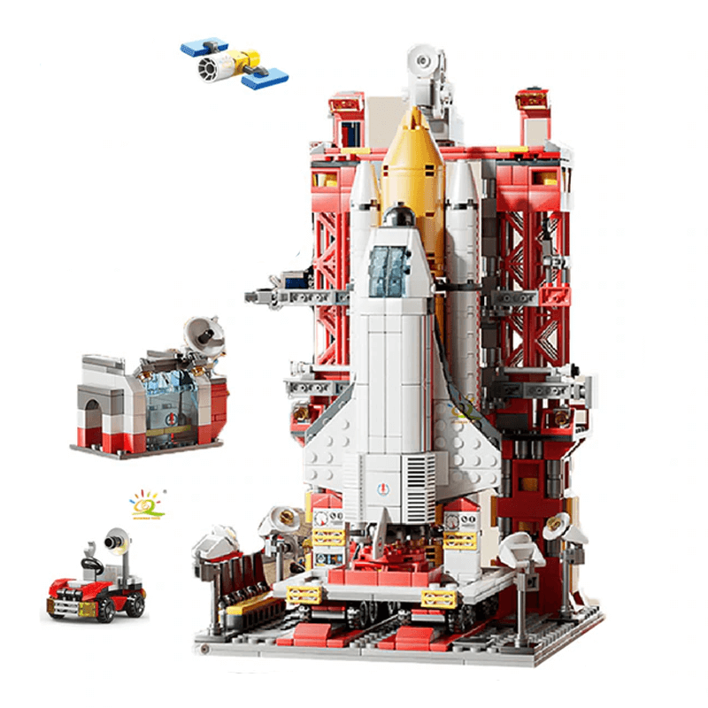 Raketbyggklossar - Kreativa Byggleksaker för Barn, Rymdraket Byggset och DIY Konstruktionsklossar-Byggsats-BB-D (med 4 figurer)-Hemnix