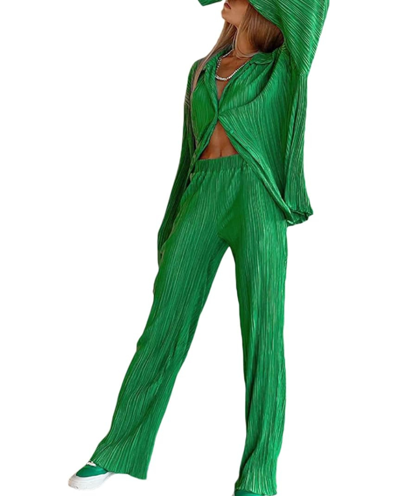 Elegant plisserad duo för kvinnor-Bellasverige-Grön-S-Hemnix