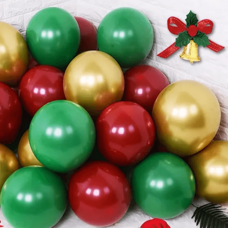 God Jul Ballonger i Flera Färger - Latexballonger Festballonger-Jul-BB-Grön/Röd/Guld (Metallisk)-10 st-Hemnix