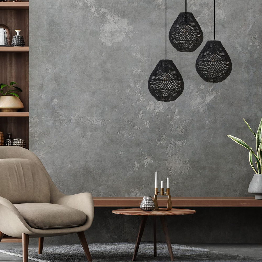 Boho Rattan Handvävd Svart Taklampa Carvallo