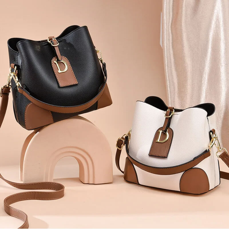 Modeva - Designerinspirerad Vintage Läderhandväska med Hink och Axelrem-Handväska-BB-Hemnix