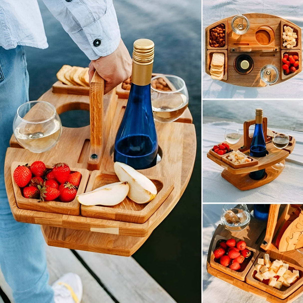 Trä picknick vinbord – Perfekt för vin & snacks utomhus Carvallo
