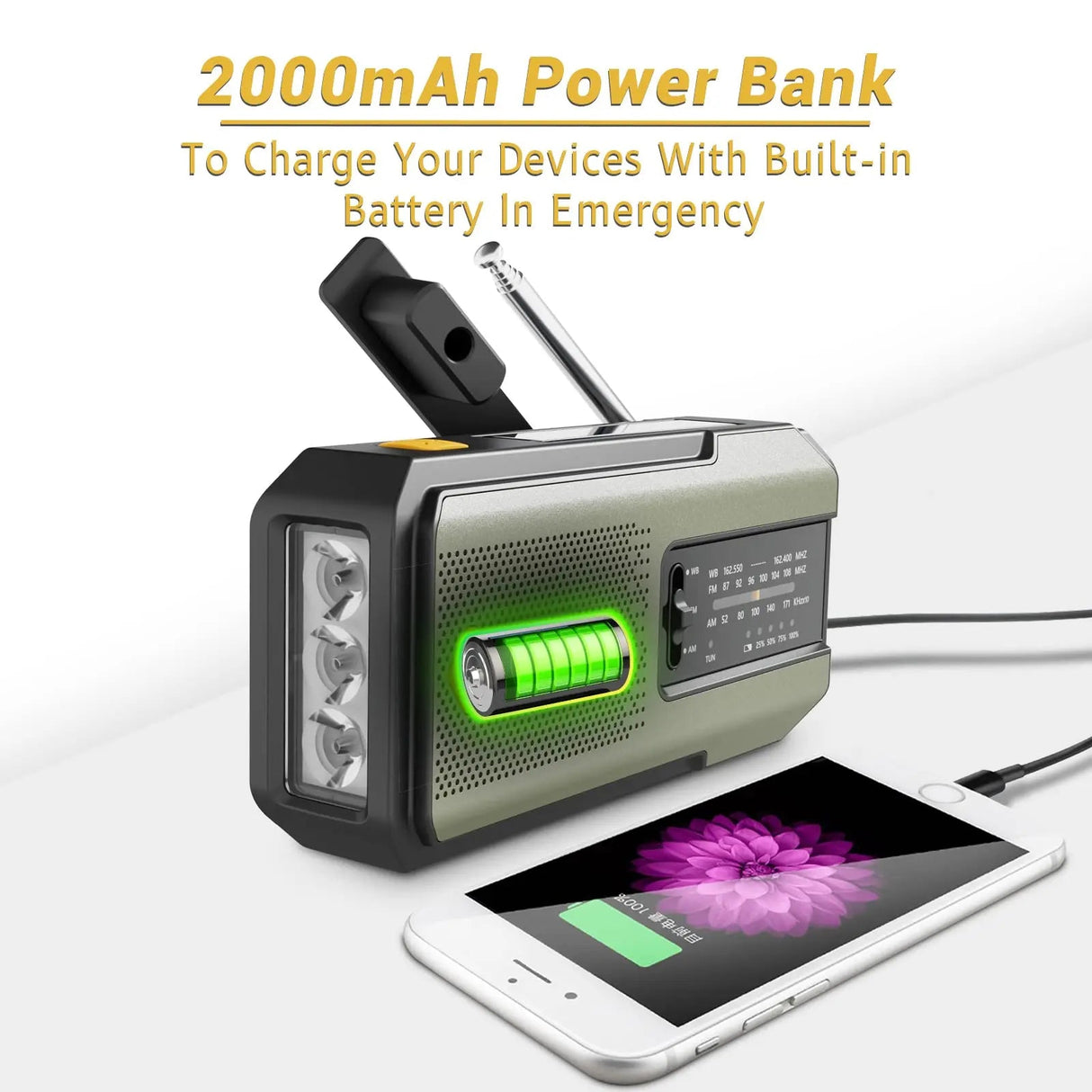 Handvev och solenergi nödradio med powerbank Carvallo