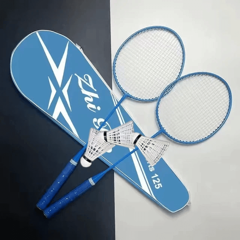 Badmintonracket Set - Komplett Paket för Badmintonspel-Sällskapsspel-BB-Racketuppsättning med boll-Blå-Hemnix
