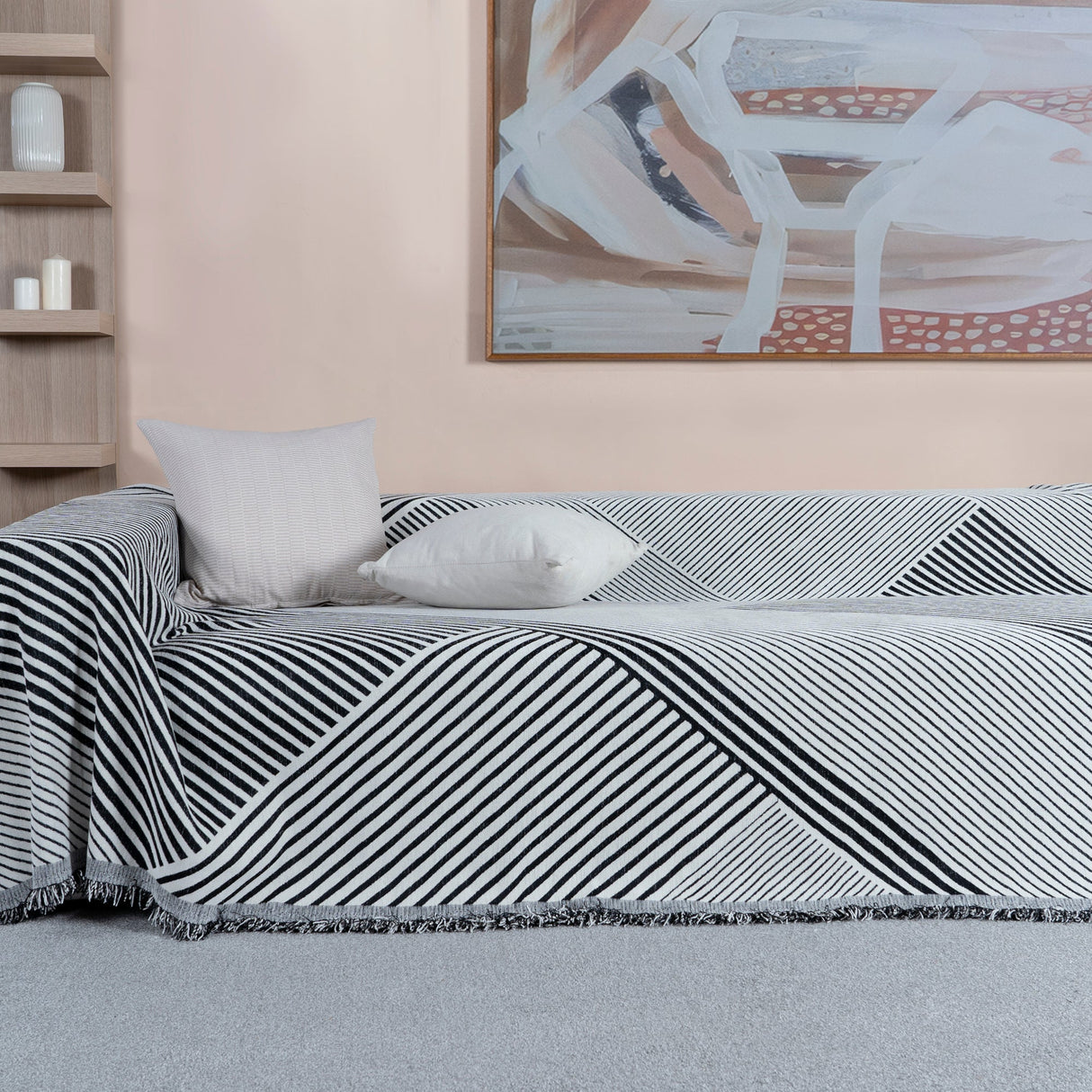 Svart Geometrisk Vändbar Sofföverdrag - Modern, Stilig & Hållbart Sofformskydd Carvallo