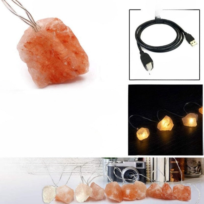 Royaleva Himalaya Salt String Lights - Portable Warm Amber Decor, Natural Crystal Carvallo