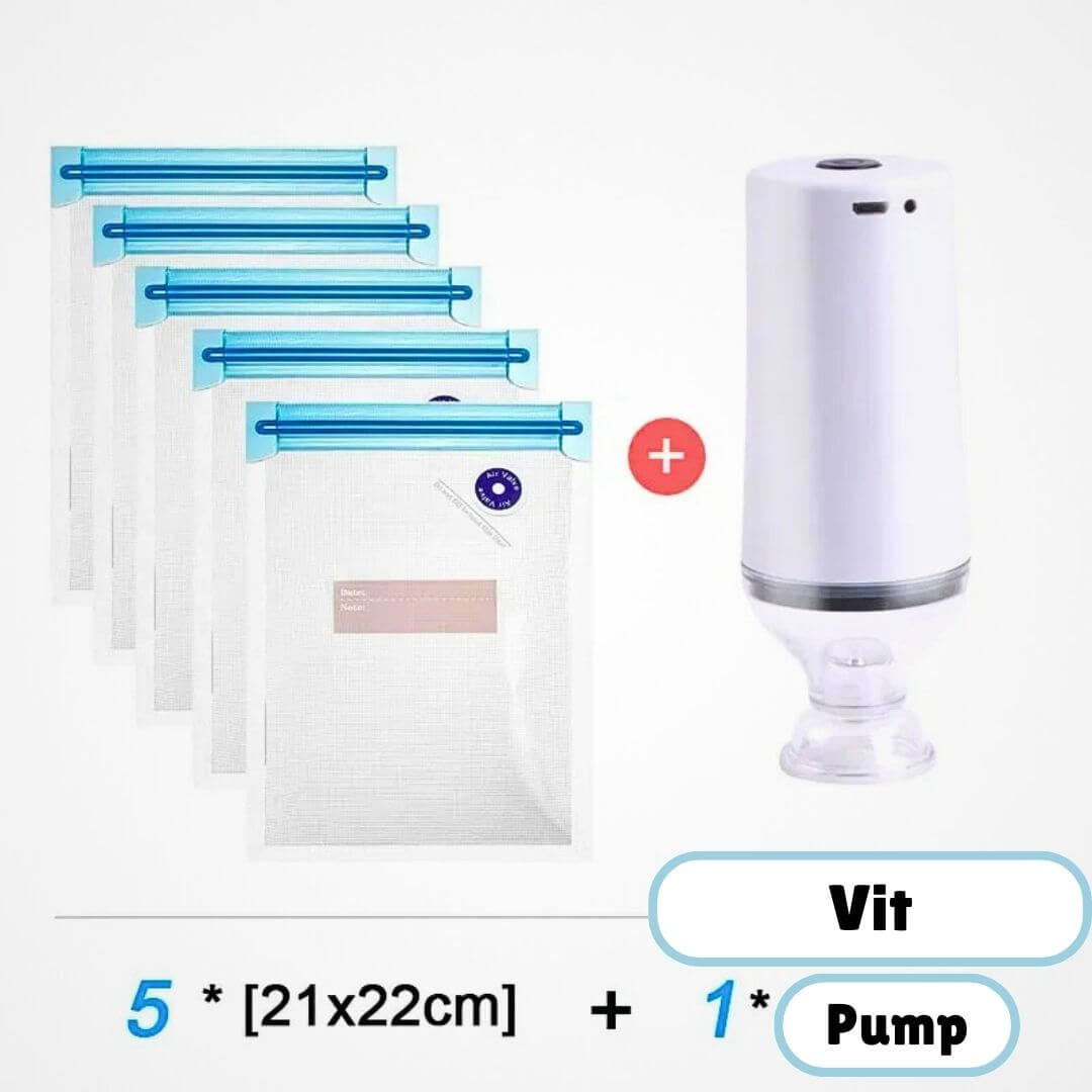 FreshSeal – Vakuumförpackningsset för Längre Hållbarhet på Maten-Vacuum Sealers-BB-Vakuumpump + 5st Påsar-Hemnix