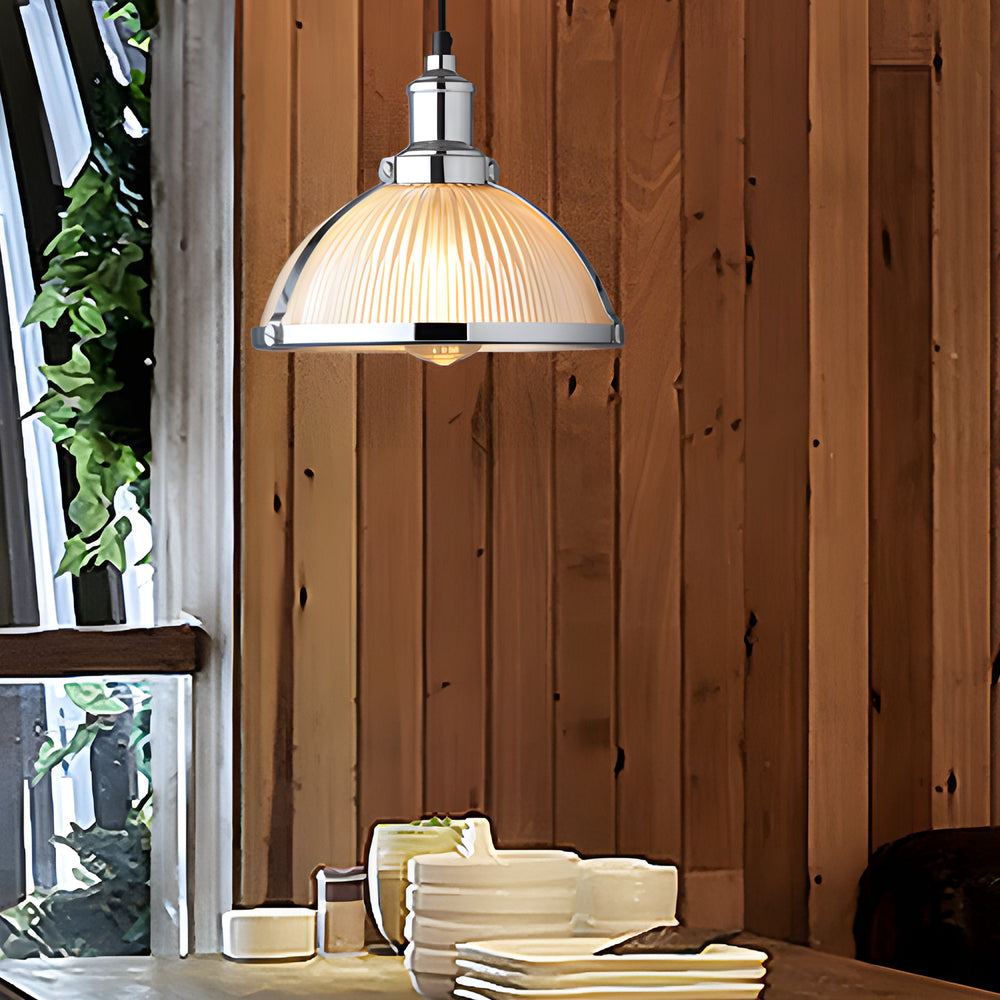 1-Ljus Retro Hänglampa med Randig Glasöverkappa Carvallo