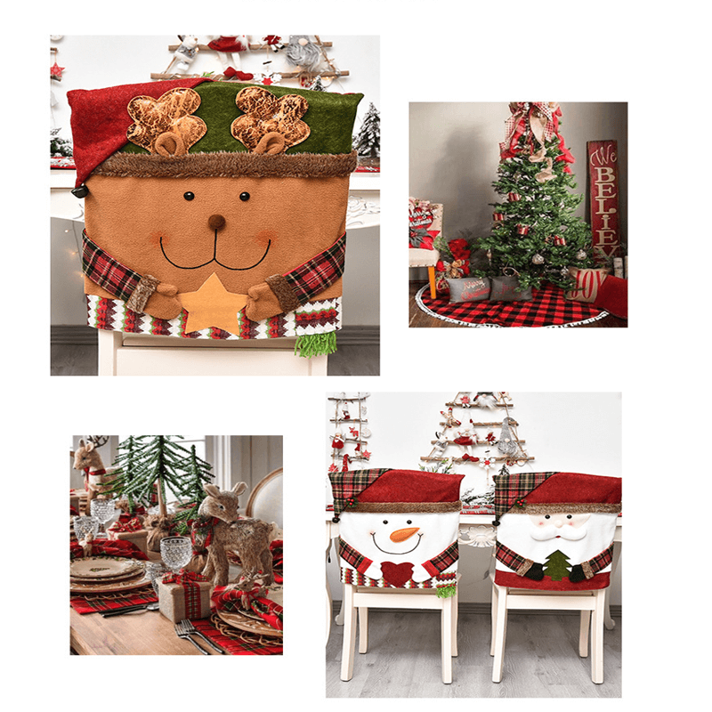 3x Juldekorerande Stolsöverdrag för Ryggstödet 48x54cm - Jultomte, Snögubbe, Ren-Jul-BB-Hemnix