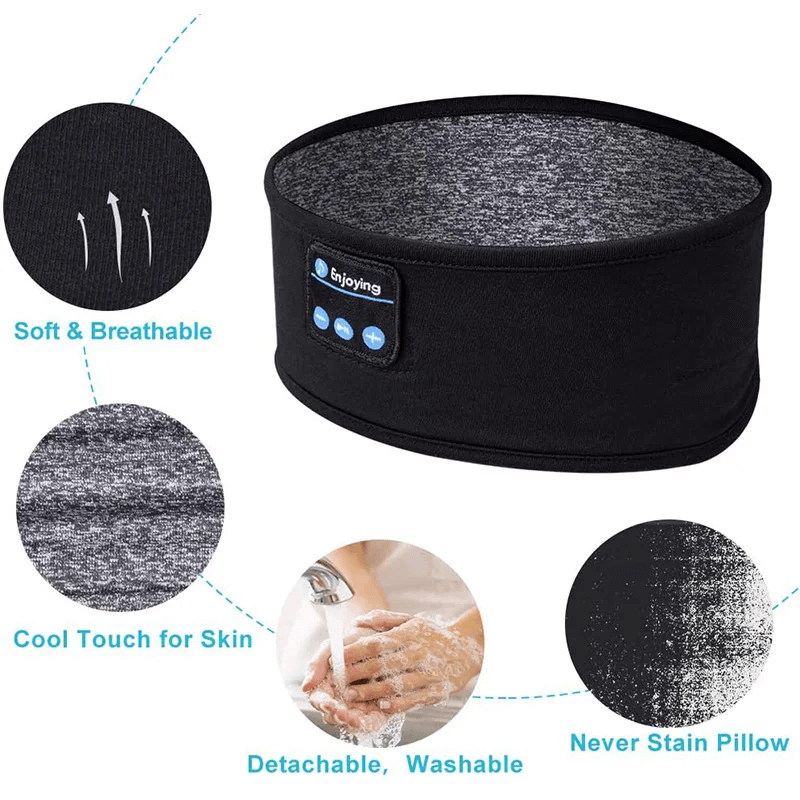Trådlöst Bluetooth Sovpannband & Ögonmask - Elastiska, Bekväma Hörlurar med Avtagbara Högtalare för Sömn & Träning-Personligt-BB-Hemnix