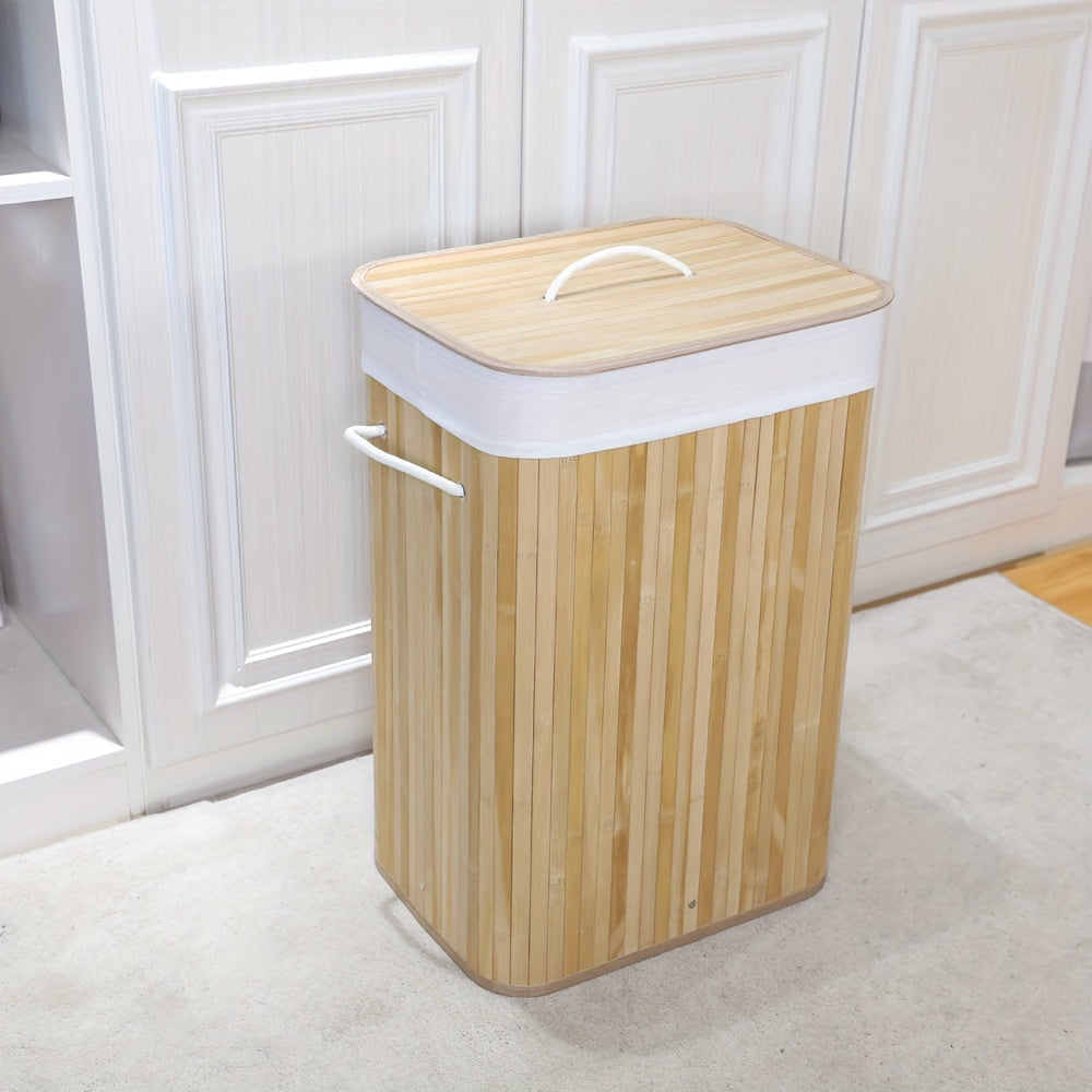 Bamboo Tvättkorg med Lock och Handtag – Naturligt Platsbesparande Förvaring Carvallo
