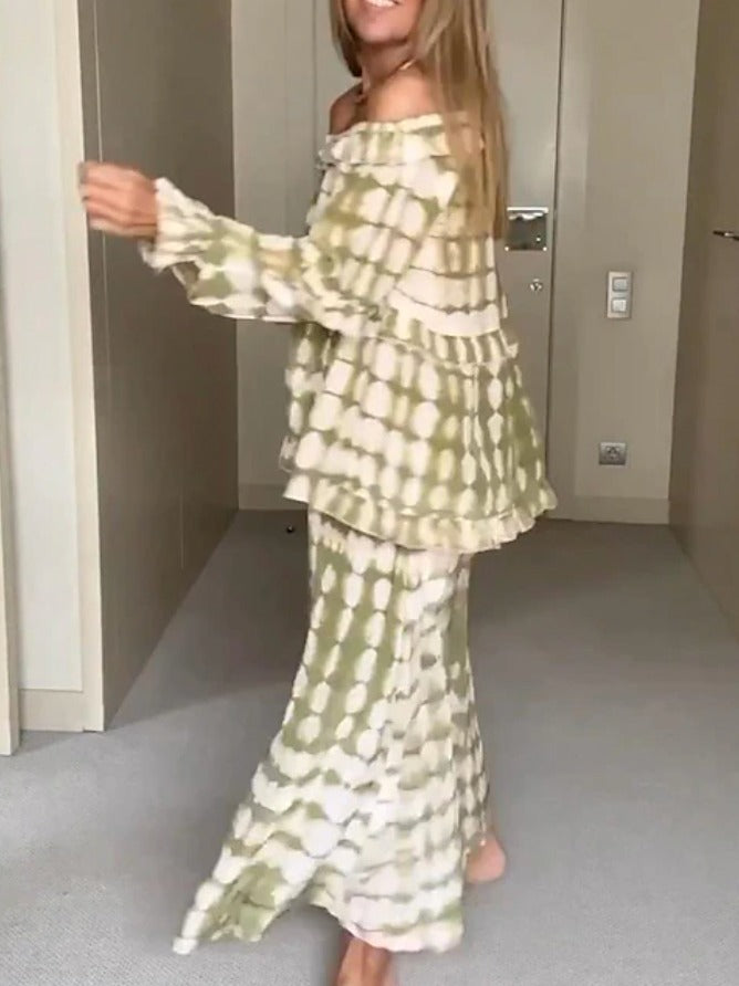 Kvinna Lång Kjol och Blus Elegant Set Polyester Hemnix