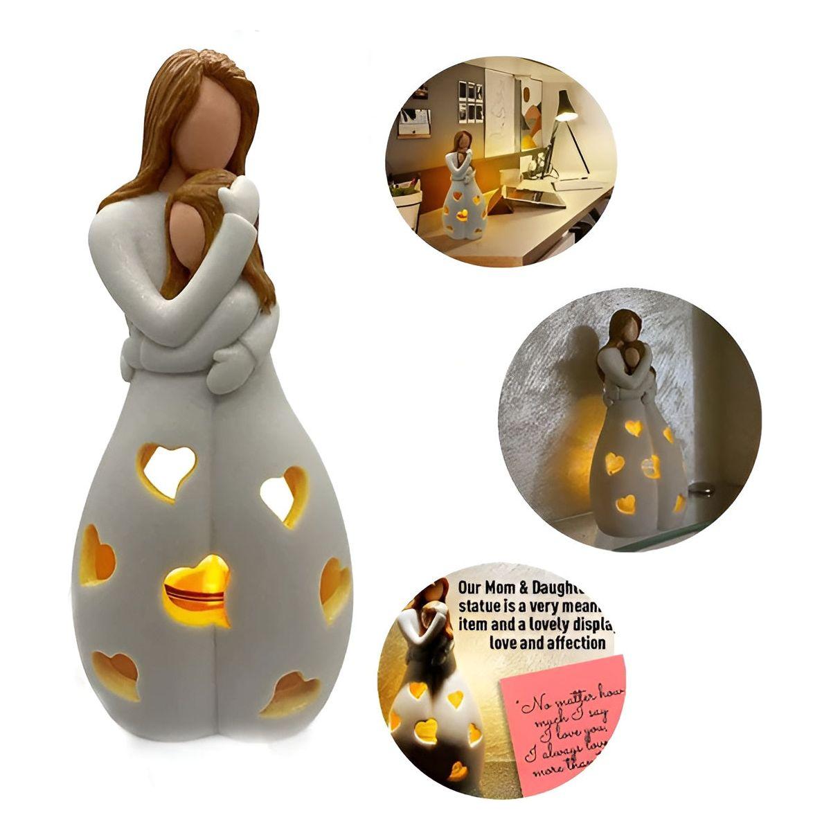 Embrace Glow - Omfamnande Mor Dotter Staty Fladdrande Ljusställ Carvallo