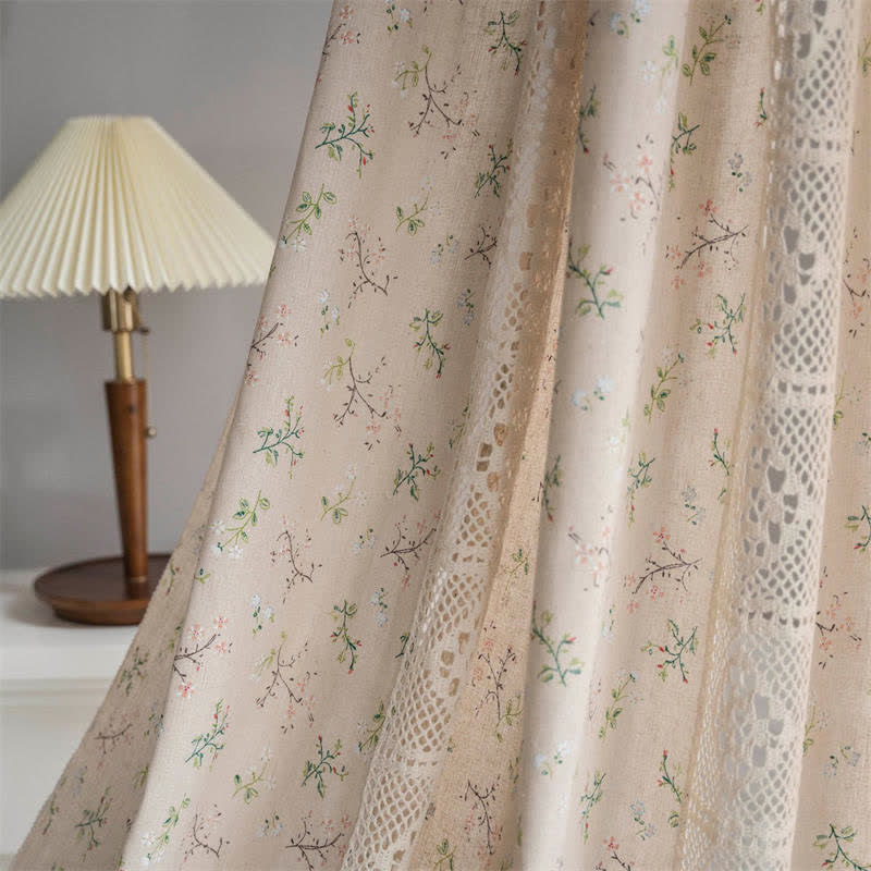 Floral Rutigt Splicing Bomull Linne Fringed Gardin Carvallo