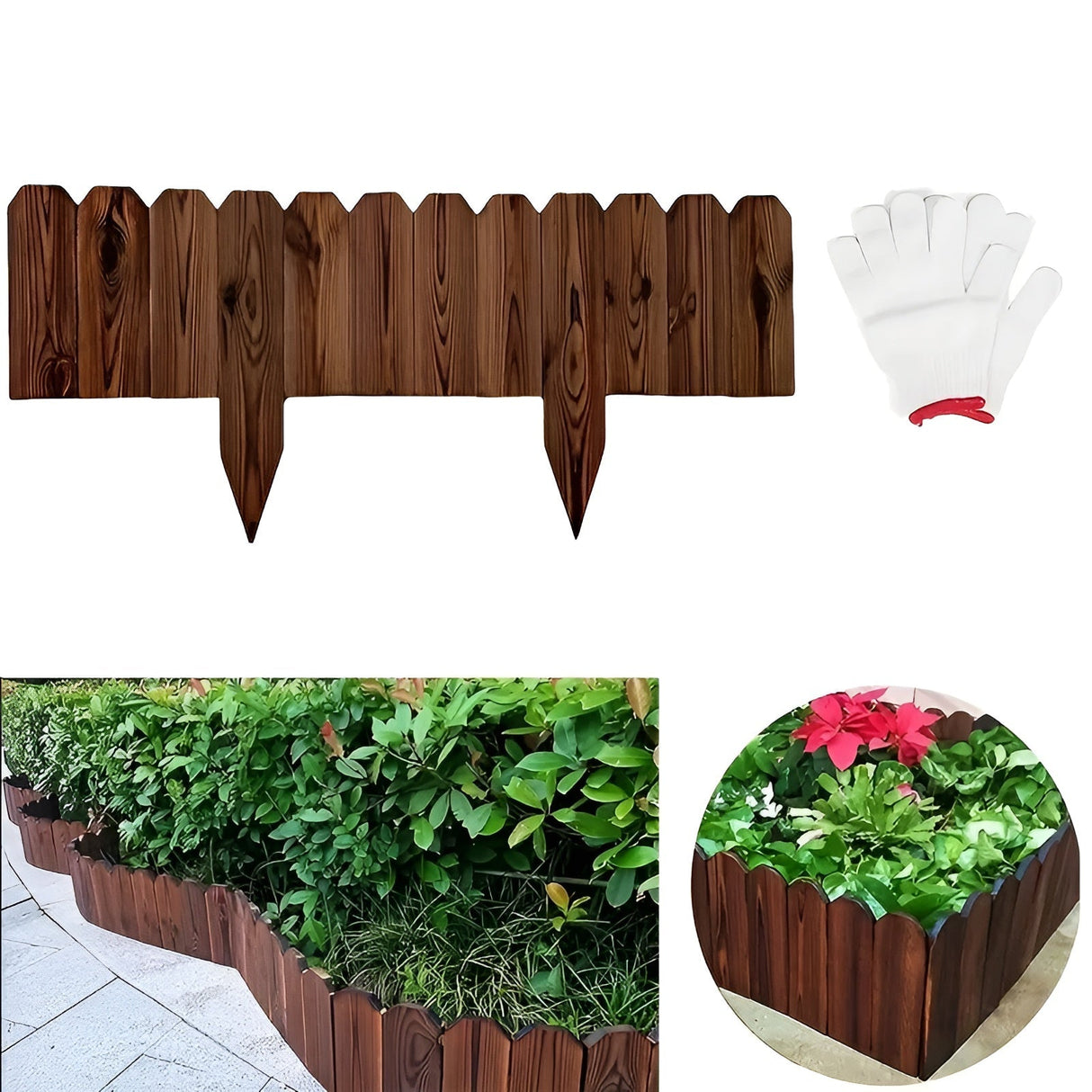 Flexibel trädgårdsstängsel i trä – Dekorativ kant för rabatt för trädgård & terrass Carvallo