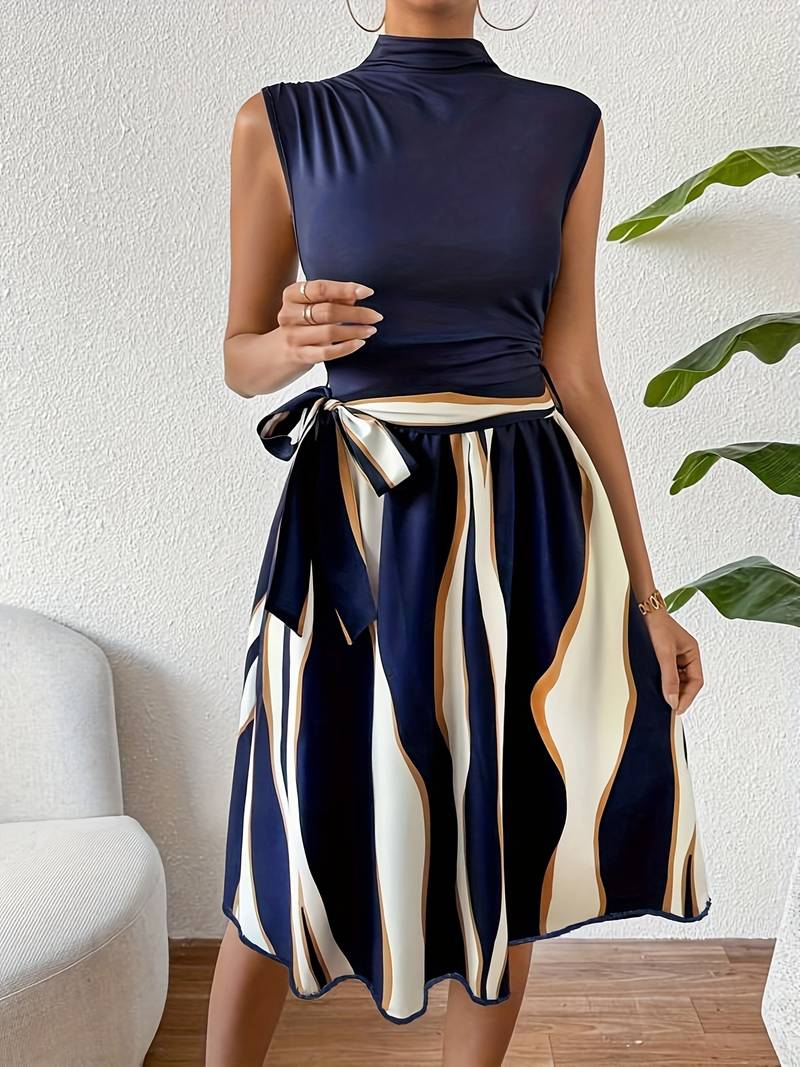 Damklänning i Lapptäcksstil med Bälte och Mönster - 100% Bomull Hemnix