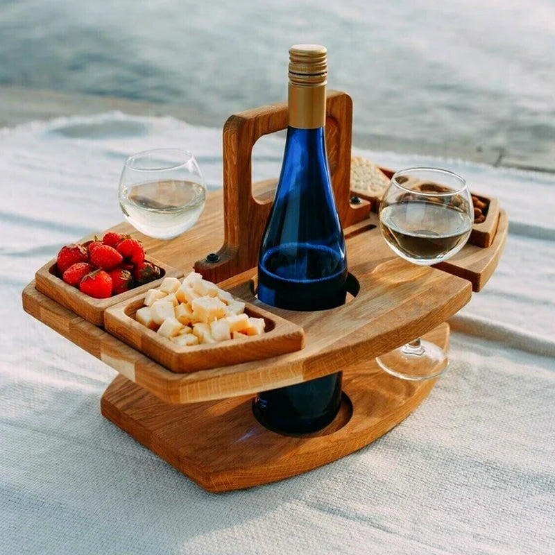 Trä Picknick Vin Bord med Snacks Brickor Carvallo