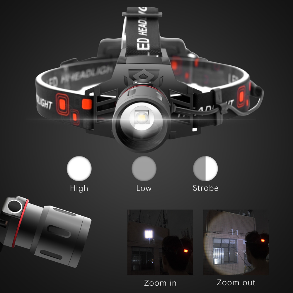 Återuppladdningsbar LED-huvudlampa med vitt, rött och grönt ljus – Kraftfull pannlampa med USB och batteri Carvallo