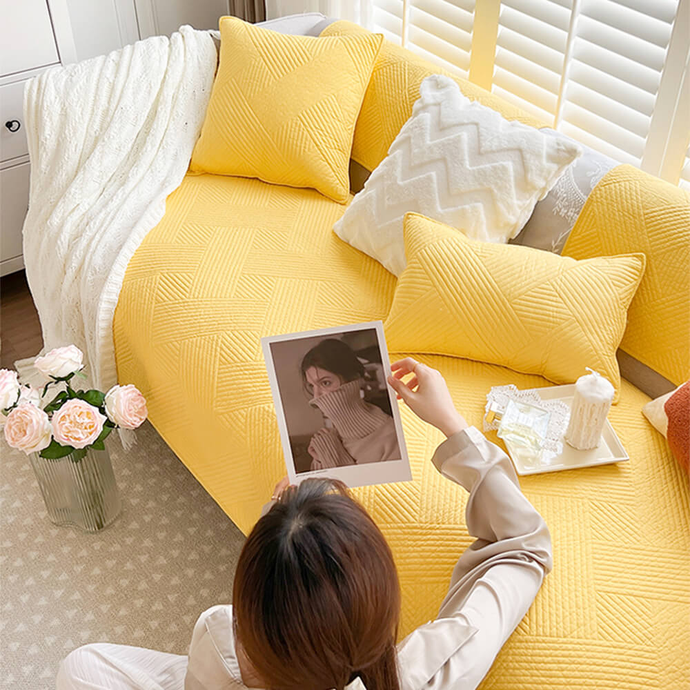 Minimalist All-Season Solid Cotton Geometric Sofföverdrag Carvallo