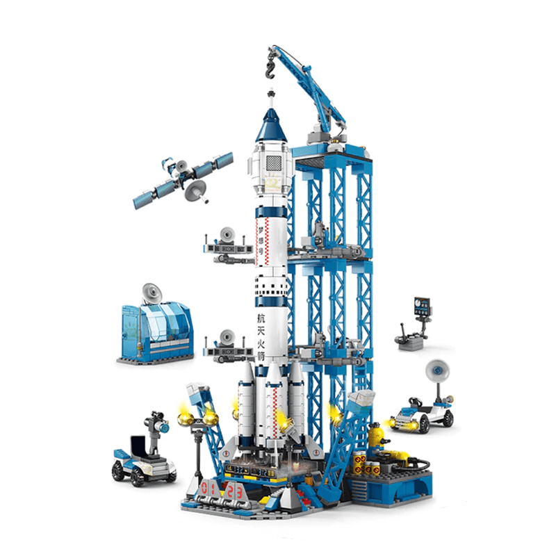 Raketbyggklossar - Kreativa Byggleksaker för Barn, Rymdraket Byggset och DIY Konstruktionsklossar-Byggsats-BB-E (med 4 figurer)-Hemnix