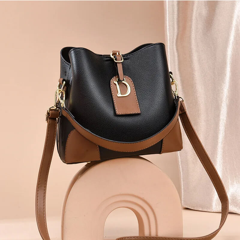 Modeva - Designerinspirerad Vintage Läderhandväska med Hink och Axelrem-Handväska-BB-Hemnix