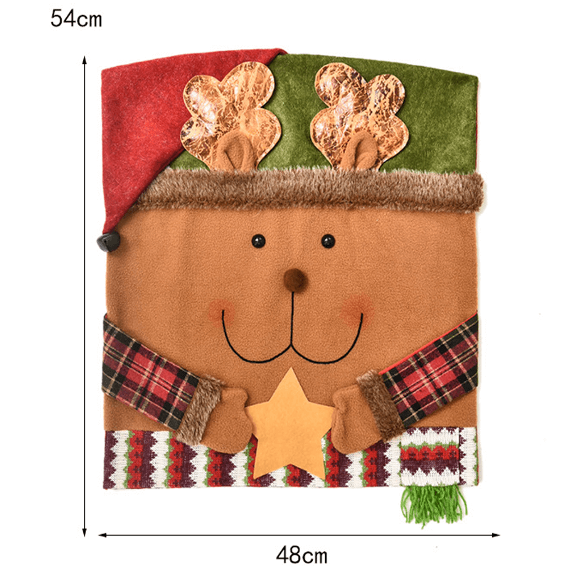 3x Juldekorerande Stolsöverdrag för Ryggstödet 48x54cm - Jultomte, Snögubbe, Ren-Jul-BB-Hemnix